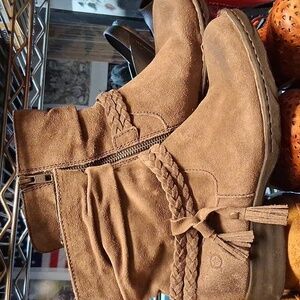 Born Ouvea Gray Leather Tassel Block Heel Ankle Boots Shoes 7